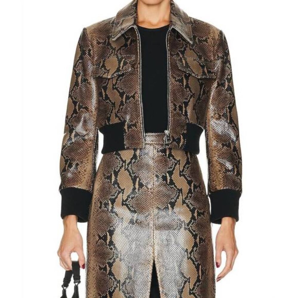 NEW KHAITE python embossed leather jacket in brow… - image 2